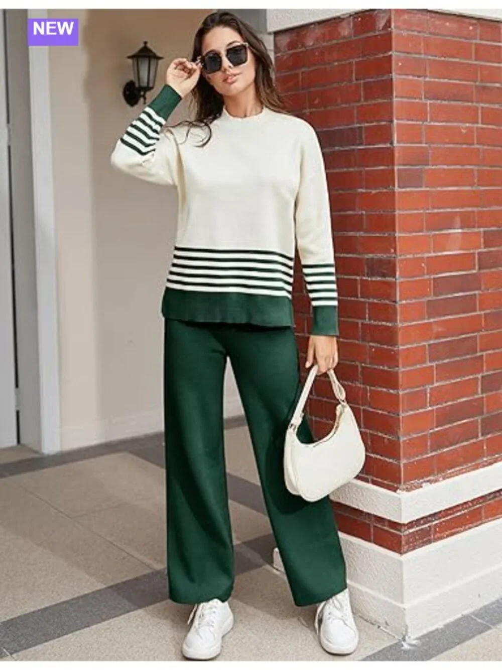 Striped 2 Piece Sweater Lounge Set Ribbed Knit Turtleneck Tracksuit